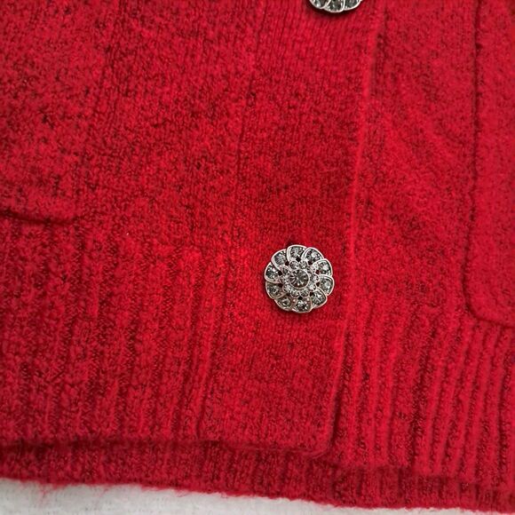 Talbots Cardigan Sweater Women's XS Red Sparkly Button Pockets Holiday Christmas - Picture 6 of 10